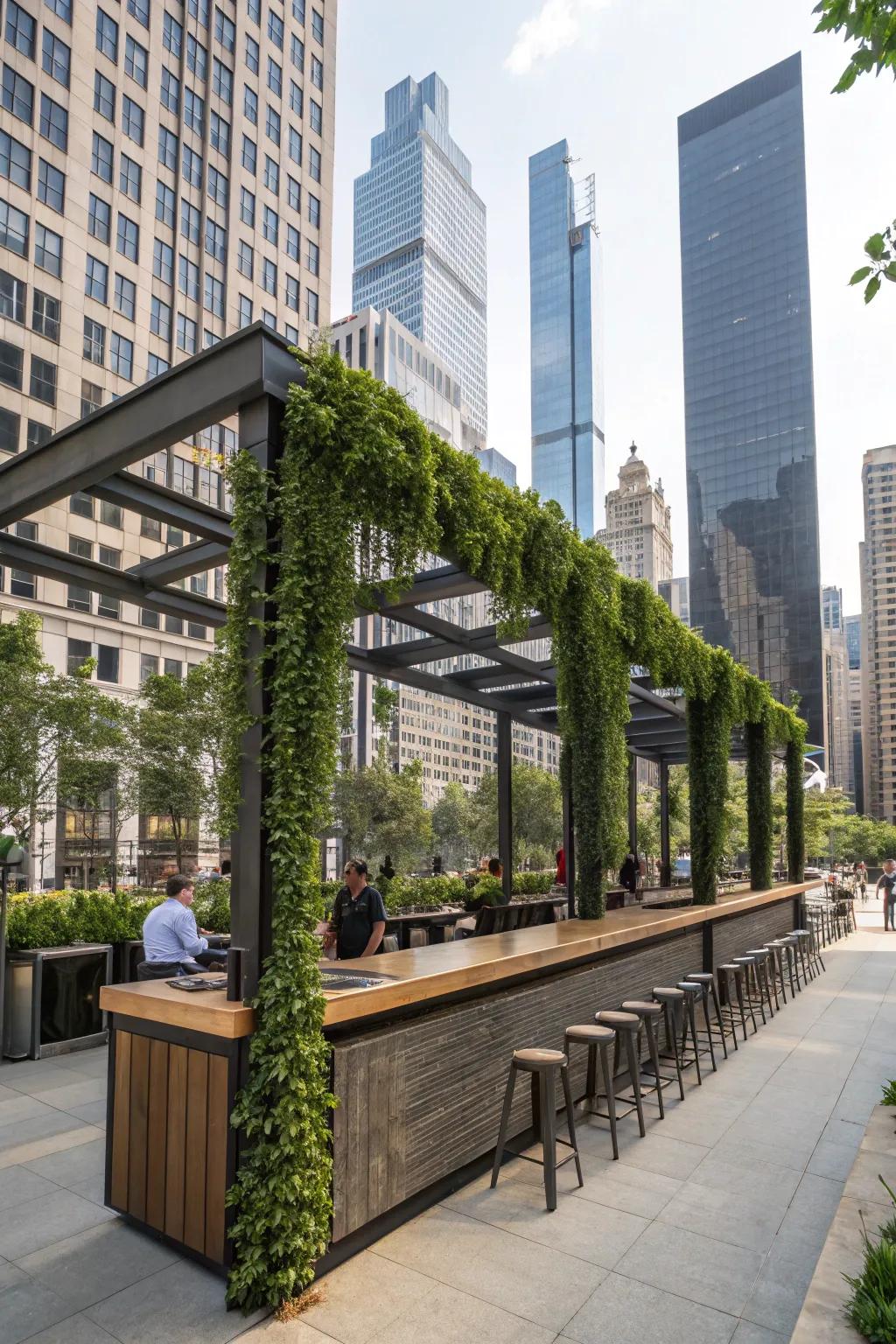 An urban oasis pergola bar, your personal city retreat.