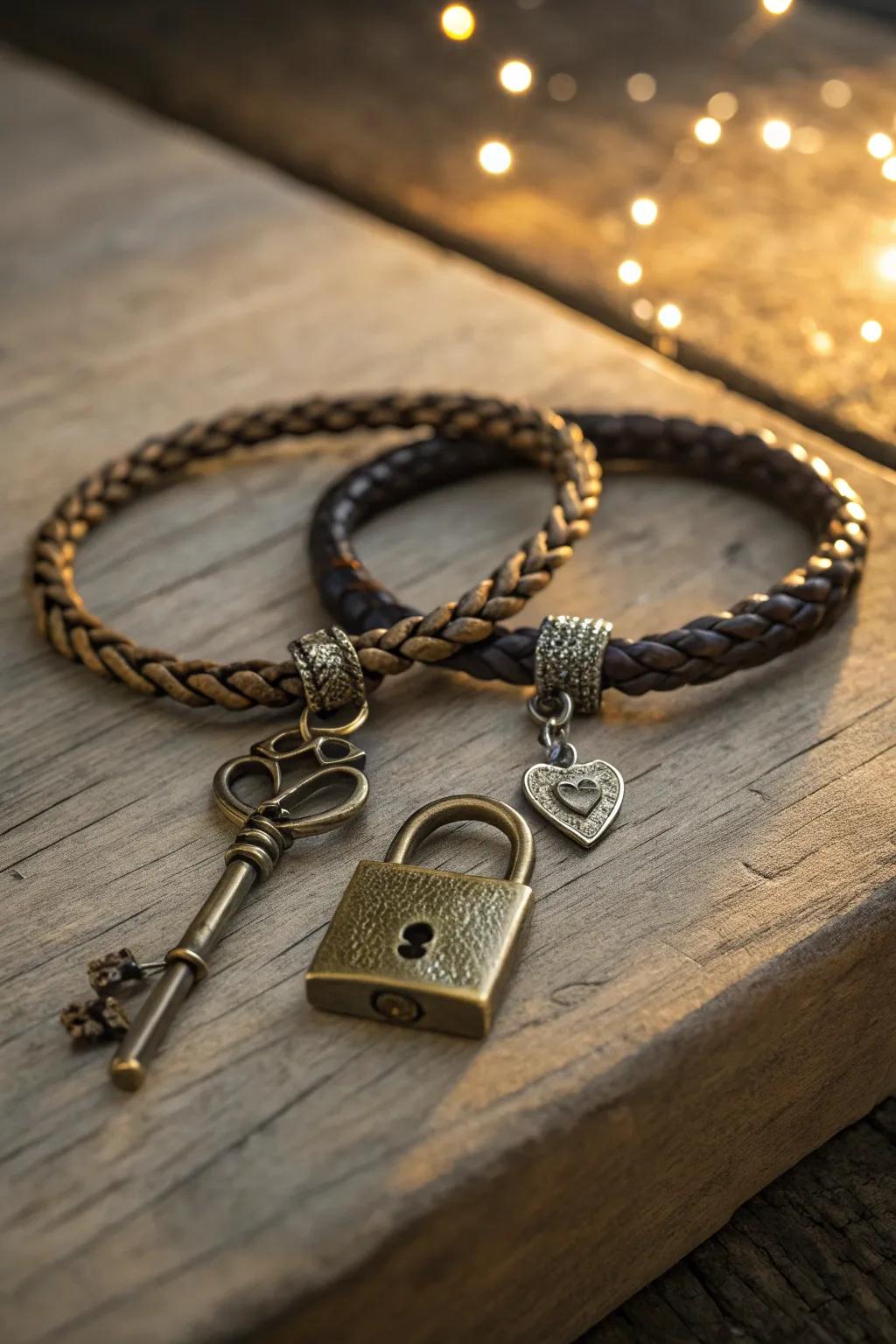 Celebrate unbreakable bonds with lock and key bracelets.