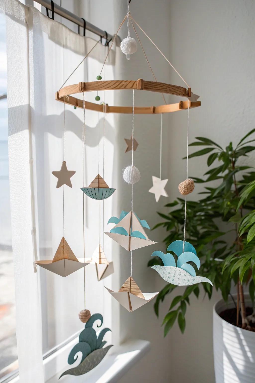 Sail into serenity with this whimsical Boat and Waves Mobile, perfect for sparking imagination in any space.