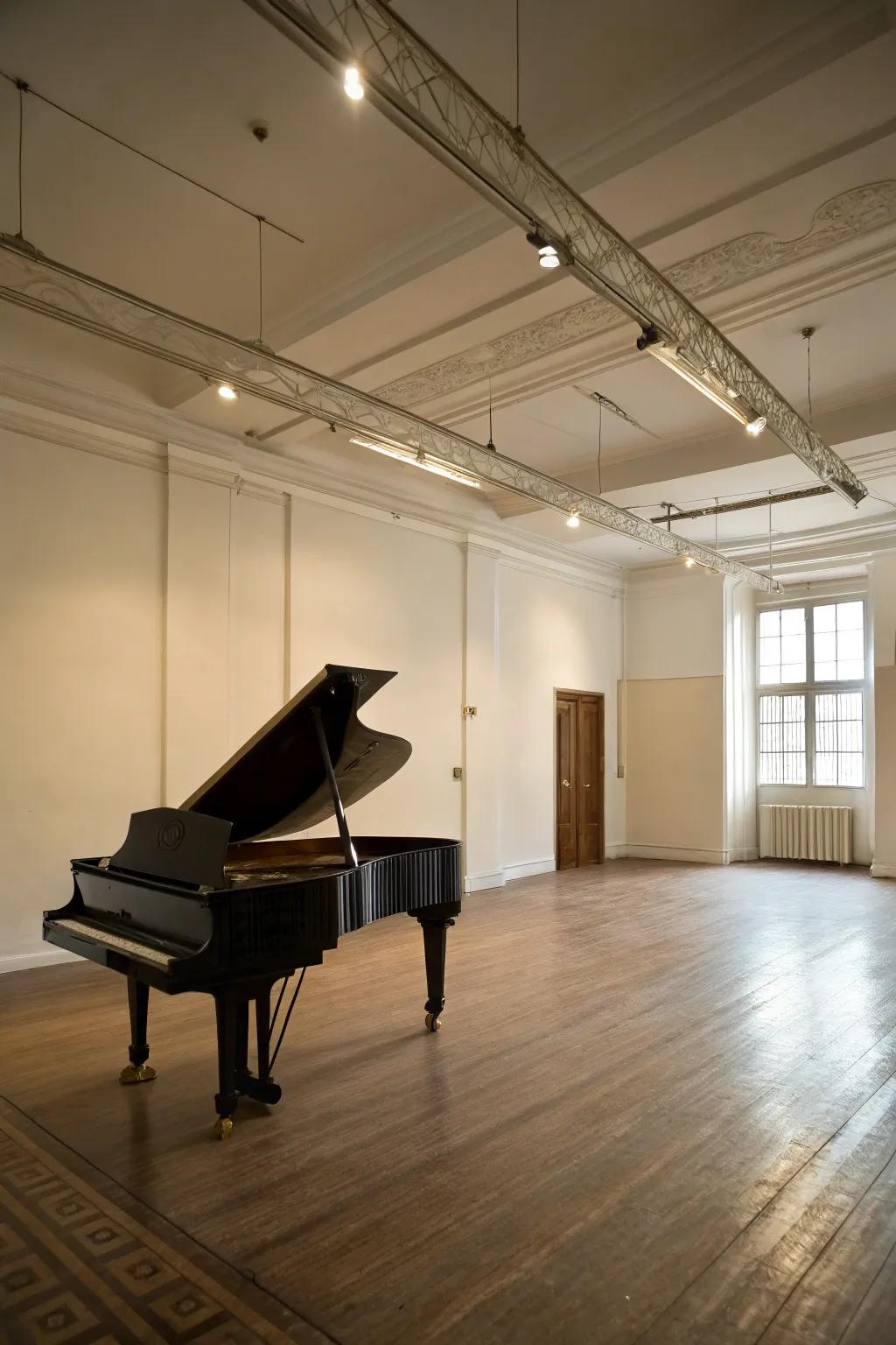 A minimalist approach highlights the piano's elegance.