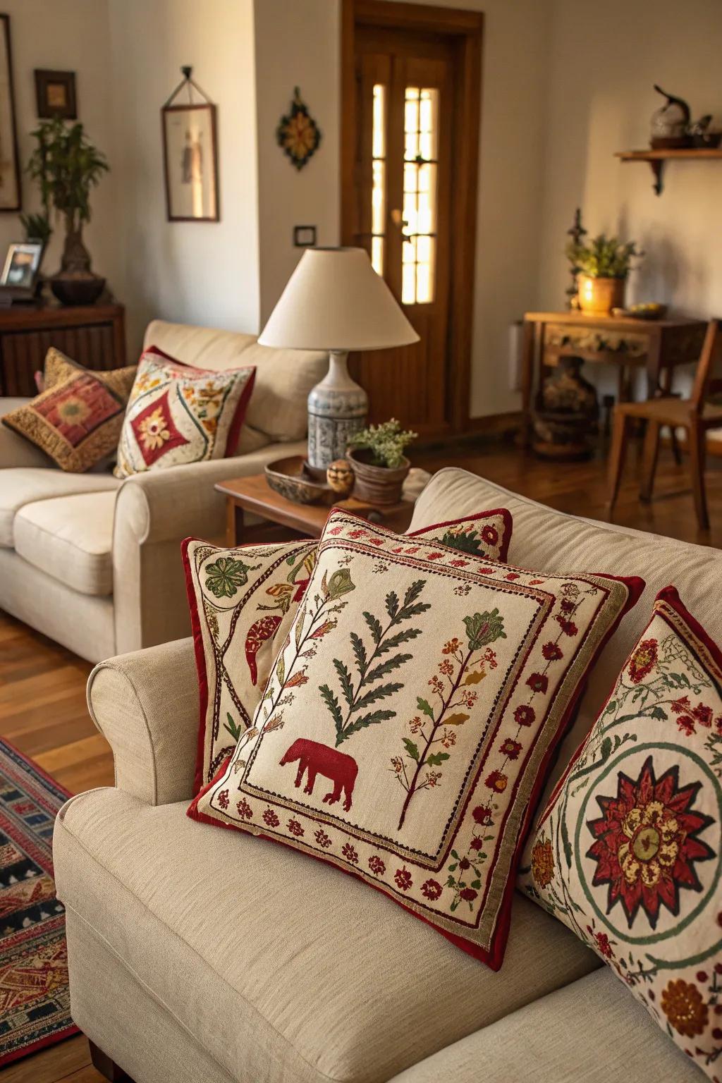 Infuse your space with pillows featuring cultural patterns.