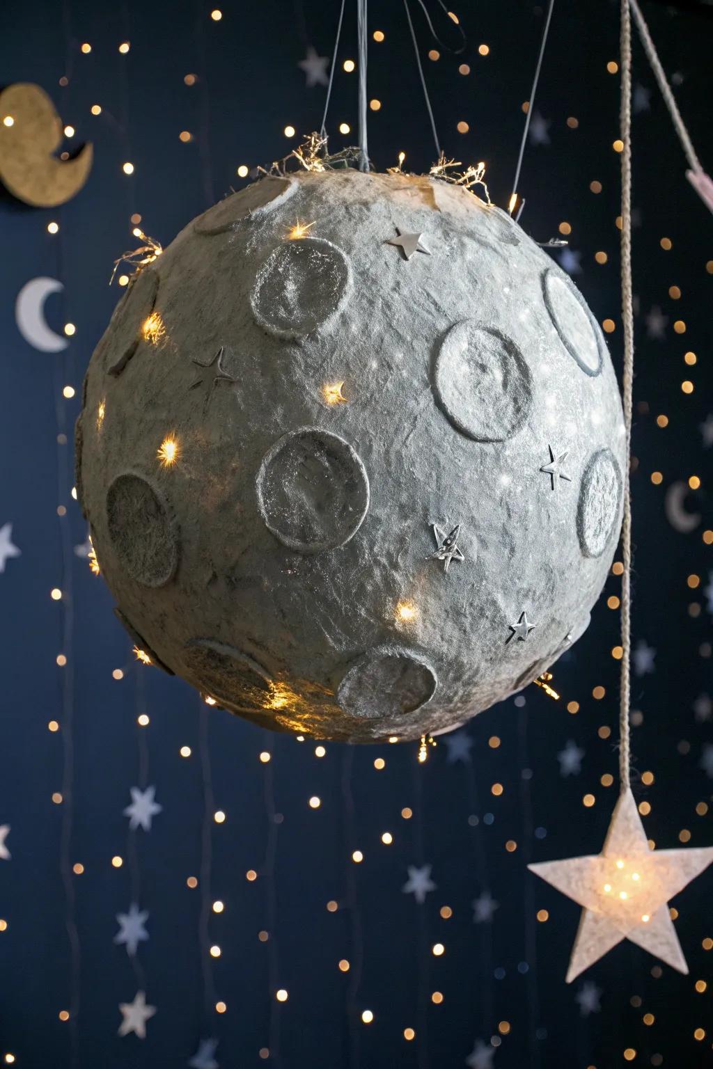 A moon piñata brings celestial charm to your event.