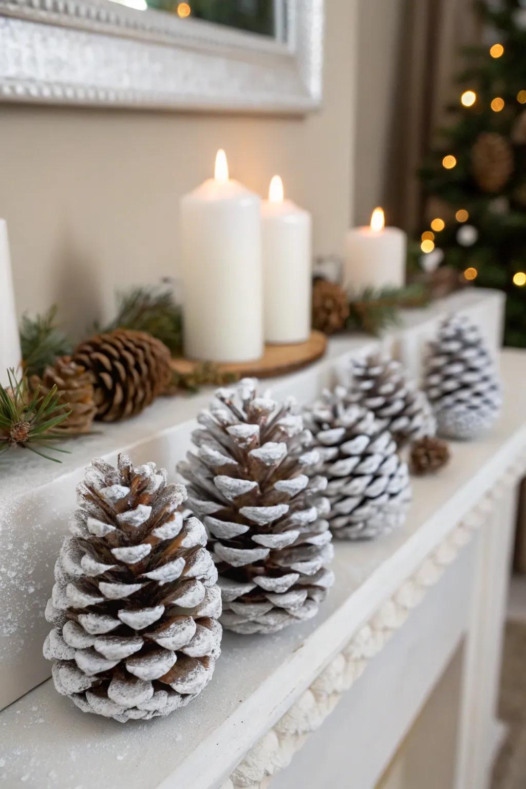 Evoke winter's beauty with frosty pine cones.