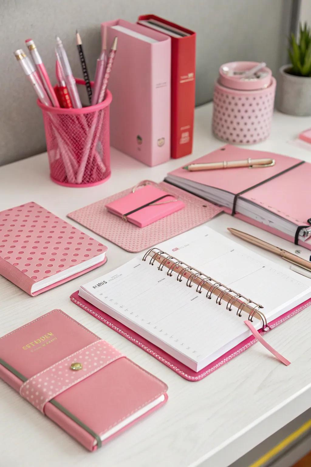 Pink stationery adds charm and function to your desk.