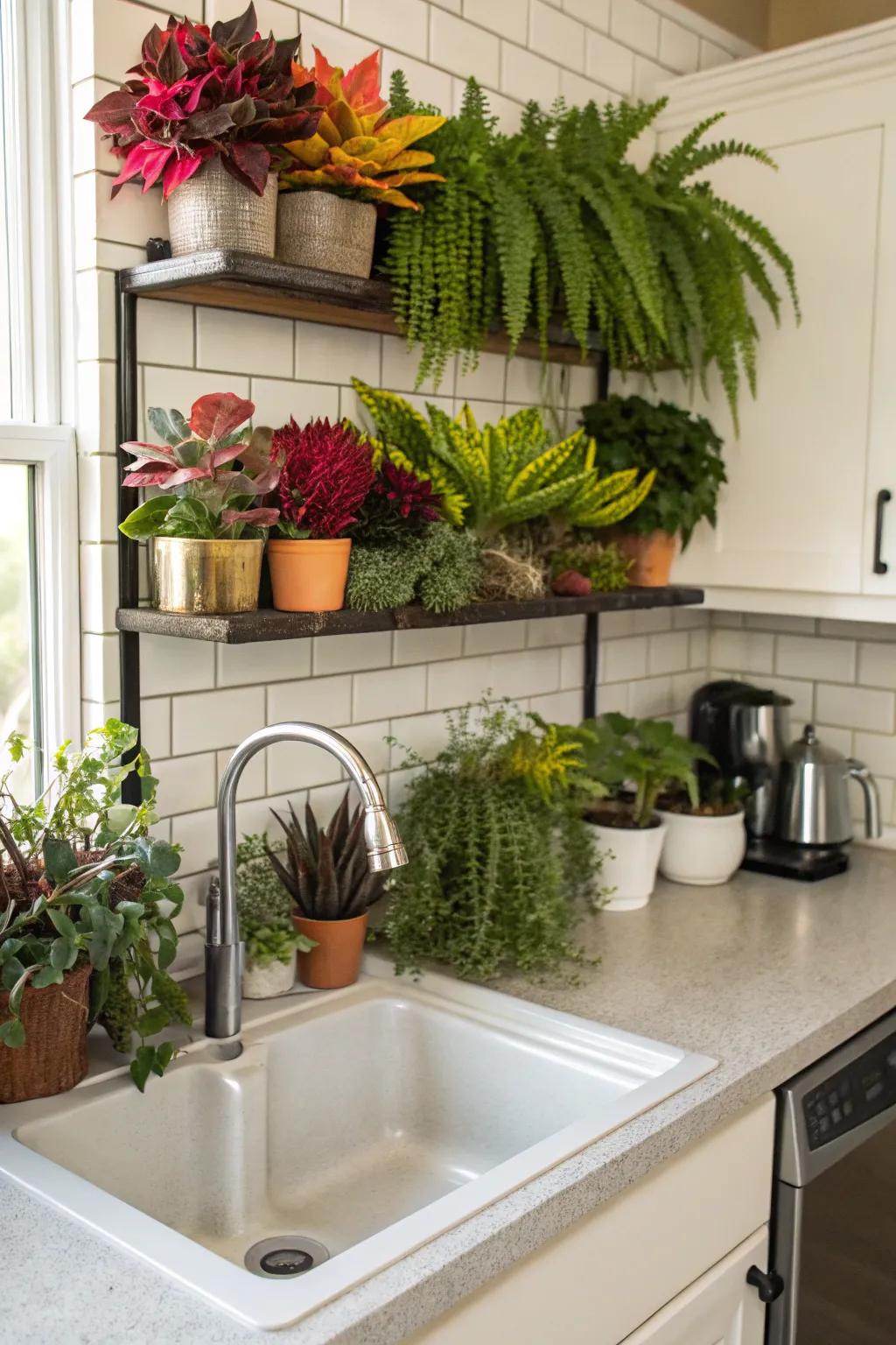 A kitchen plant shelf above the sink for a fresh touch.