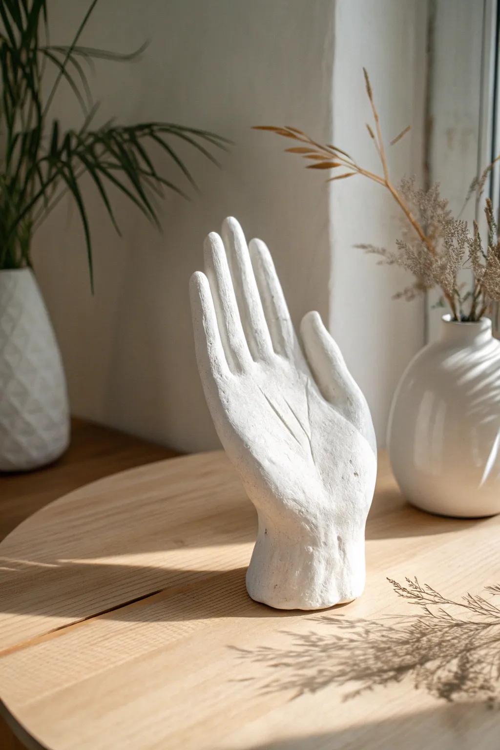 Embrace simplicity with this beautifully crafted plaster hand sculpture, perfect for any minimalist space.