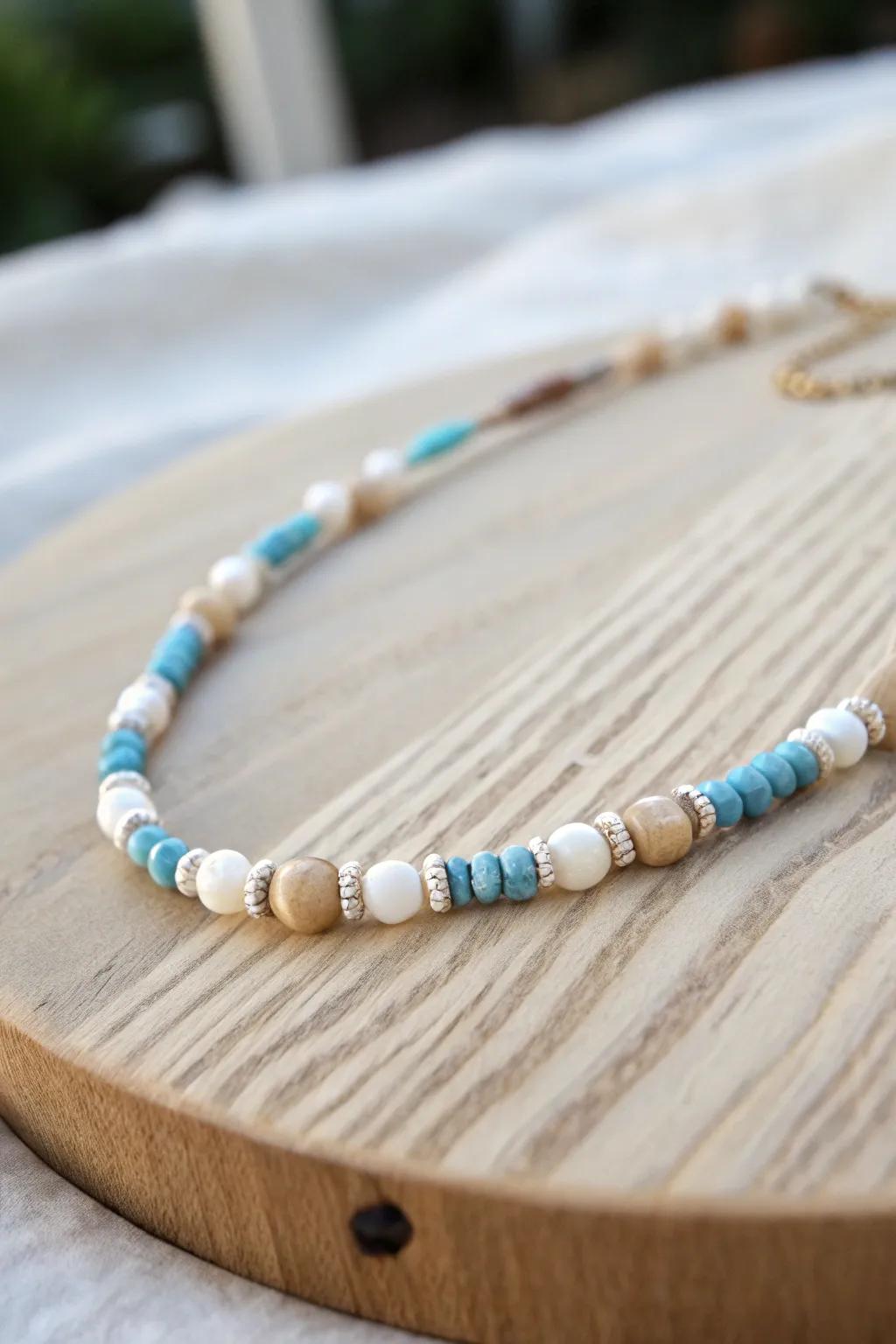 Embrace the serenity of the sea with this beach-inspired pony bead necklace, a perfect blend of minimalist elegance and boho charm.