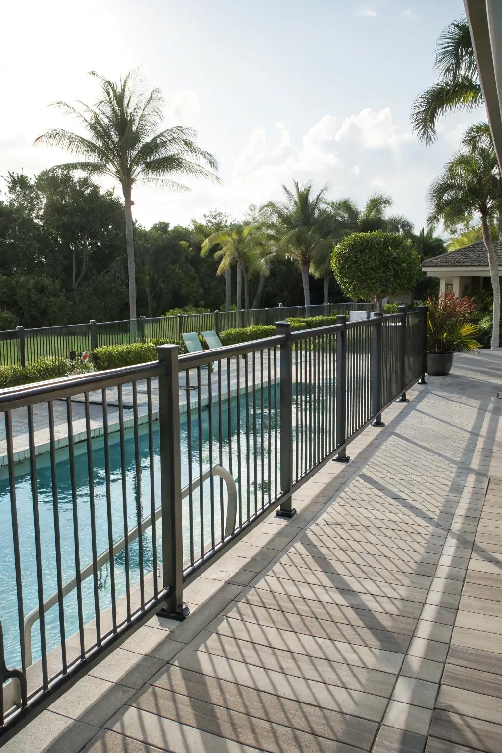 Varying railing heights add functionality to your pool deck.