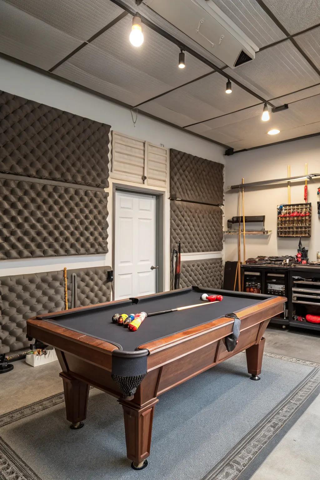 Soundproofing enhances acoustics and contains noise in your garage game room.