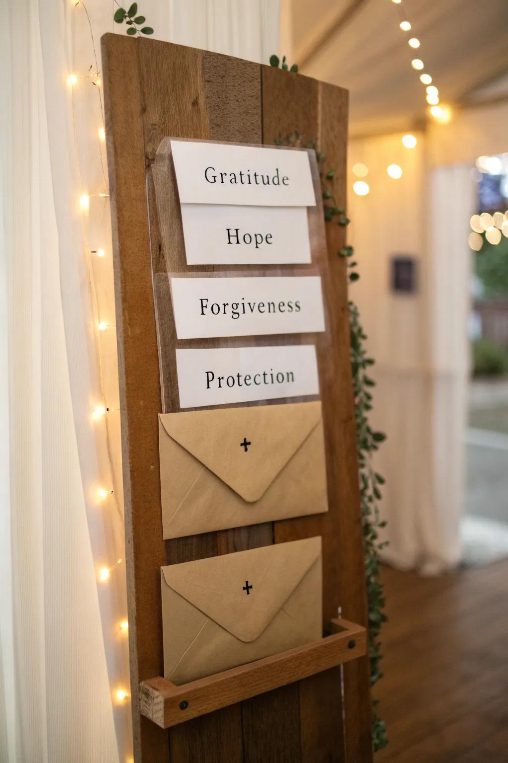 Envelope prayer boards add a personal and private element to your prayers.