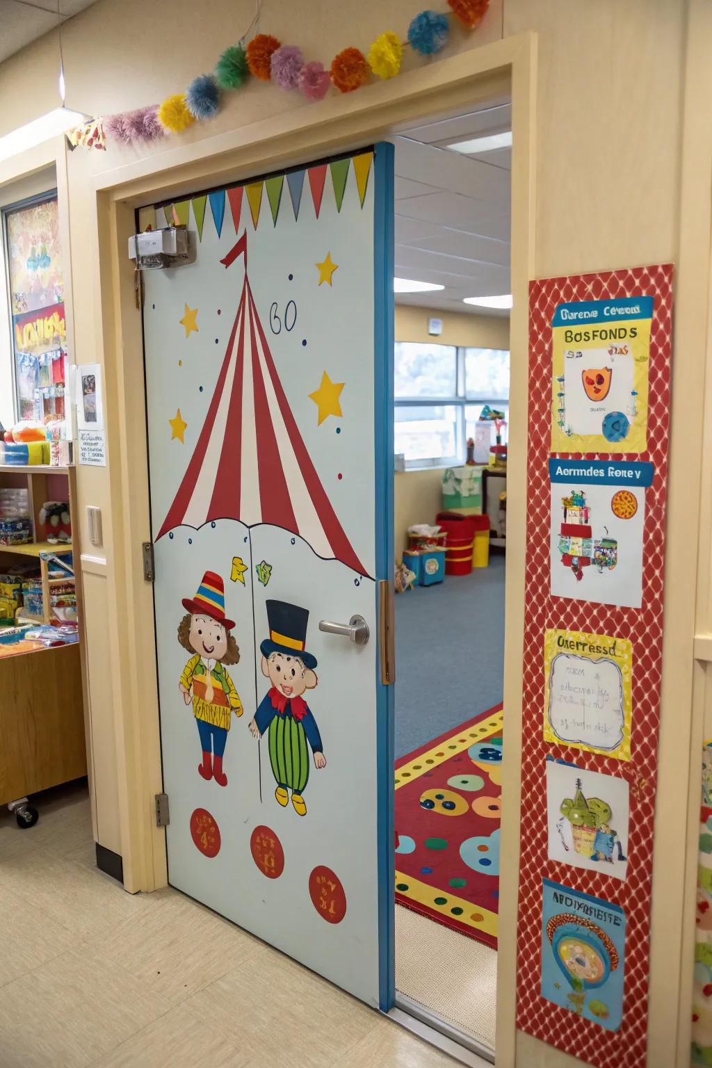 A circus-themed door adds a touch of magic and excitement.