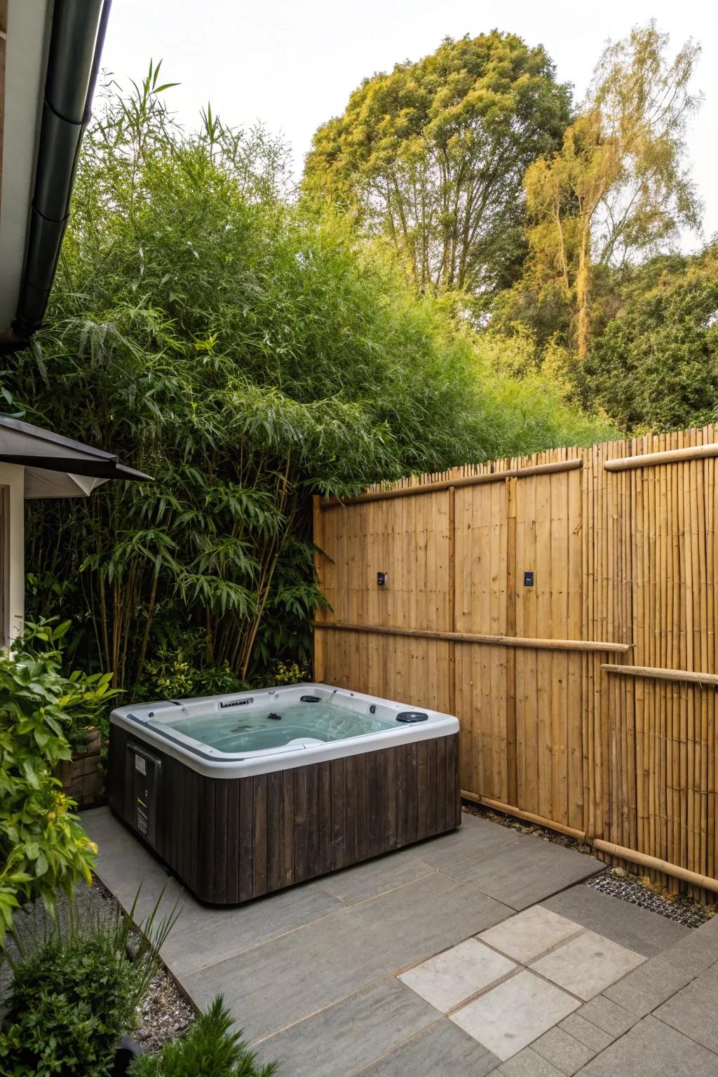 Bamboo fencing provides a natural and exotic privacy solution for your hot tub area.