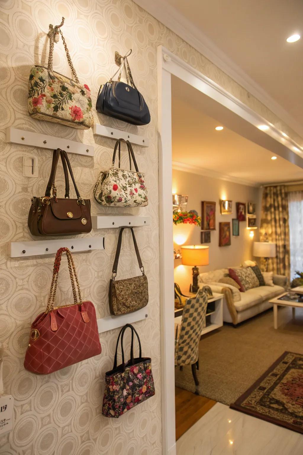 A dedicated purse wall is both practical and visually striking.