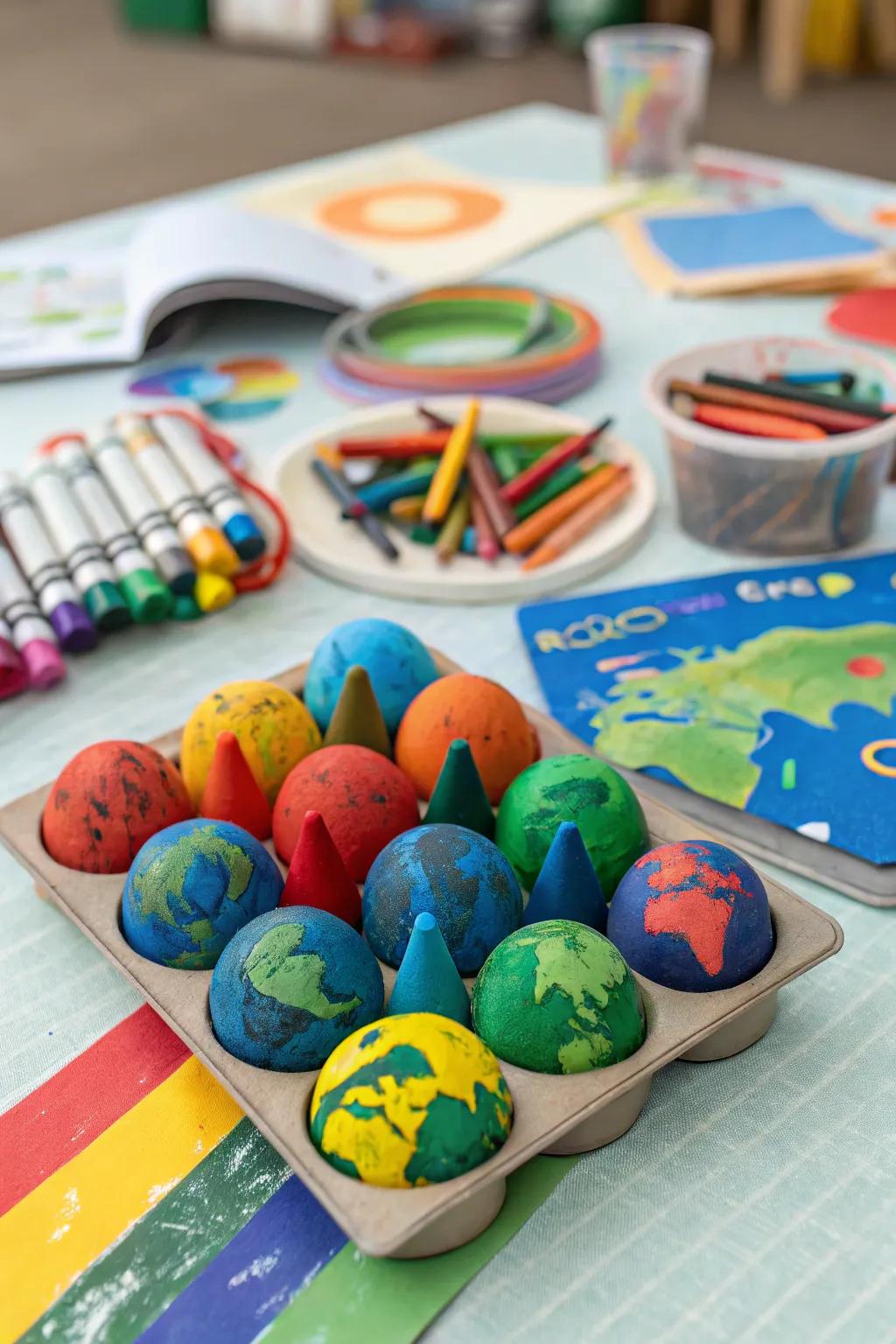 Turn broken crayons into vibrant Earth-shaped treasures.