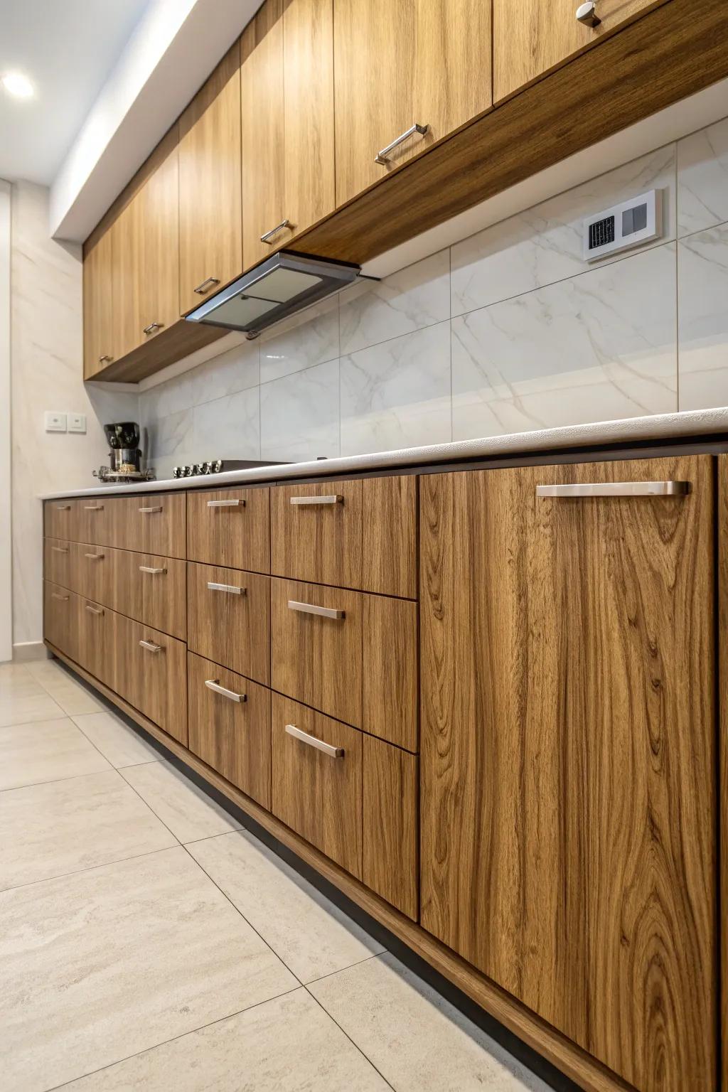 Vinyl wraps give rental kitchen cabinets a modern makeover.