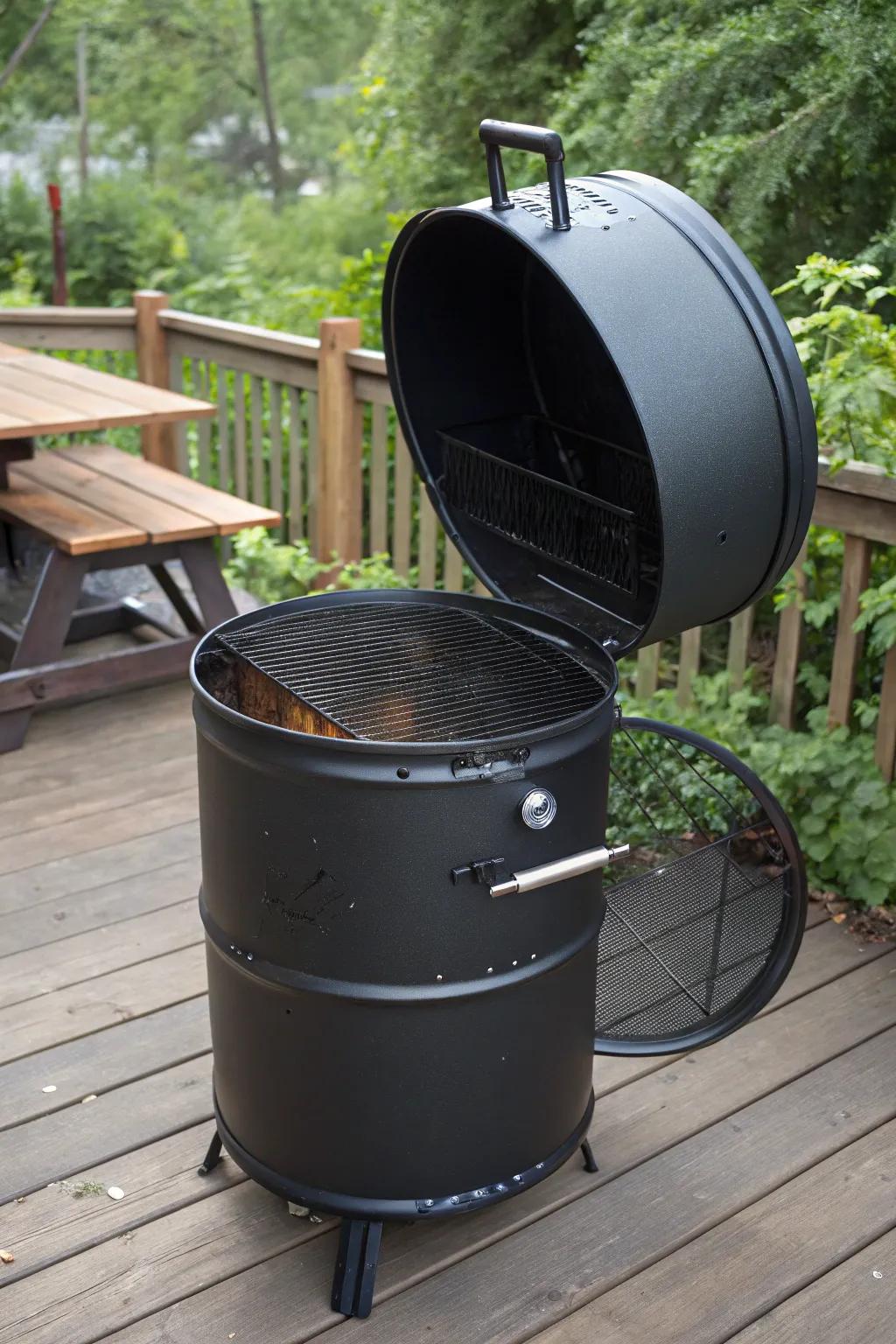 Craftsmanship meets culinary delight: Transform your cookouts with this bespoke drum barbecue grill.