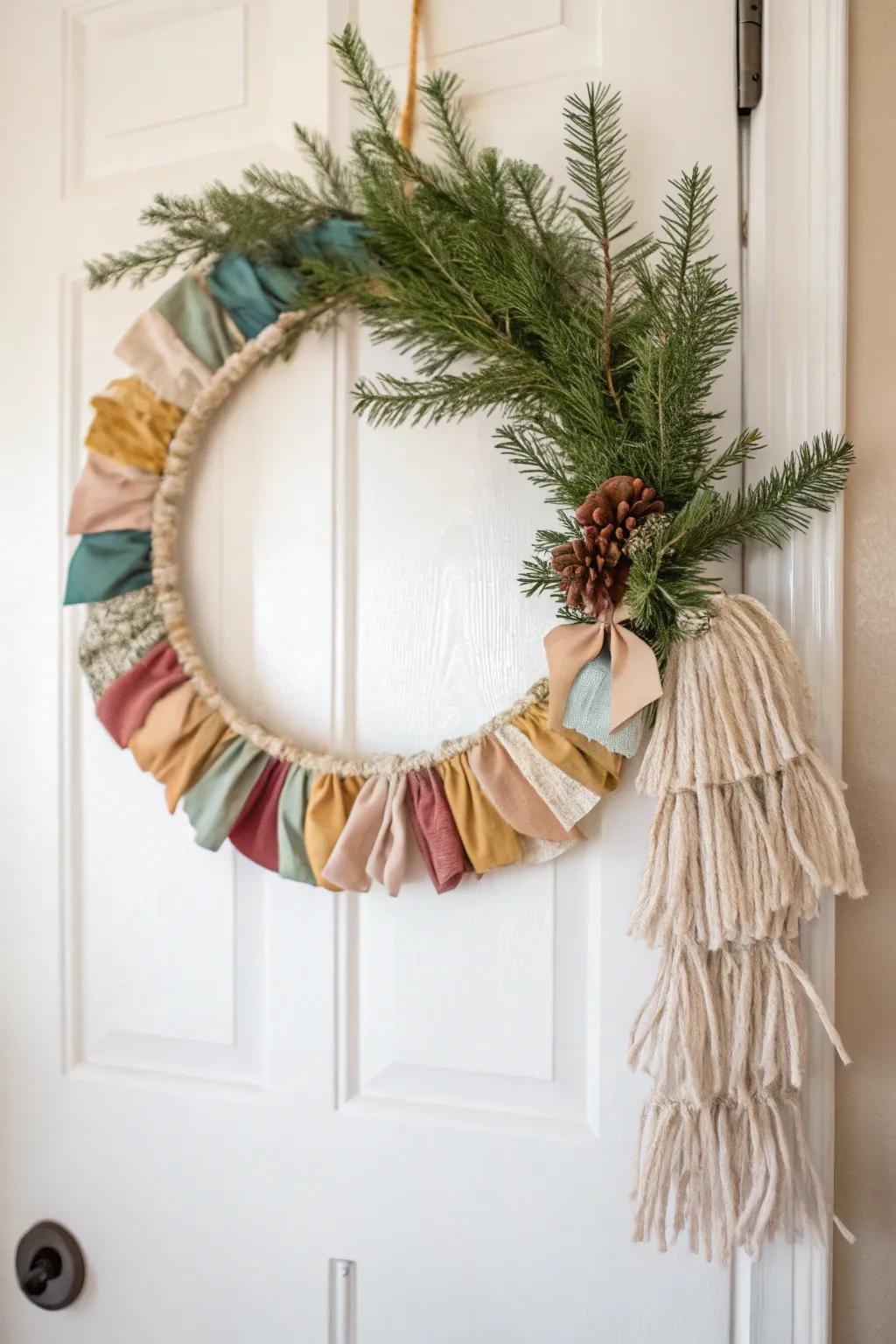Add a touch of homemade charm to your holidays with a repurposed fabric wreath.