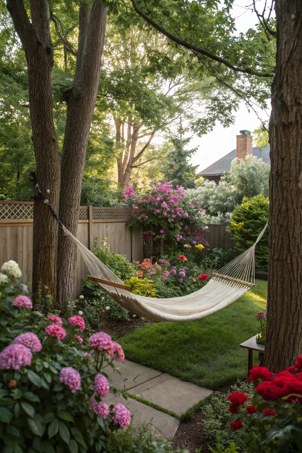 A swing or hammock creates a relaxing retreat.