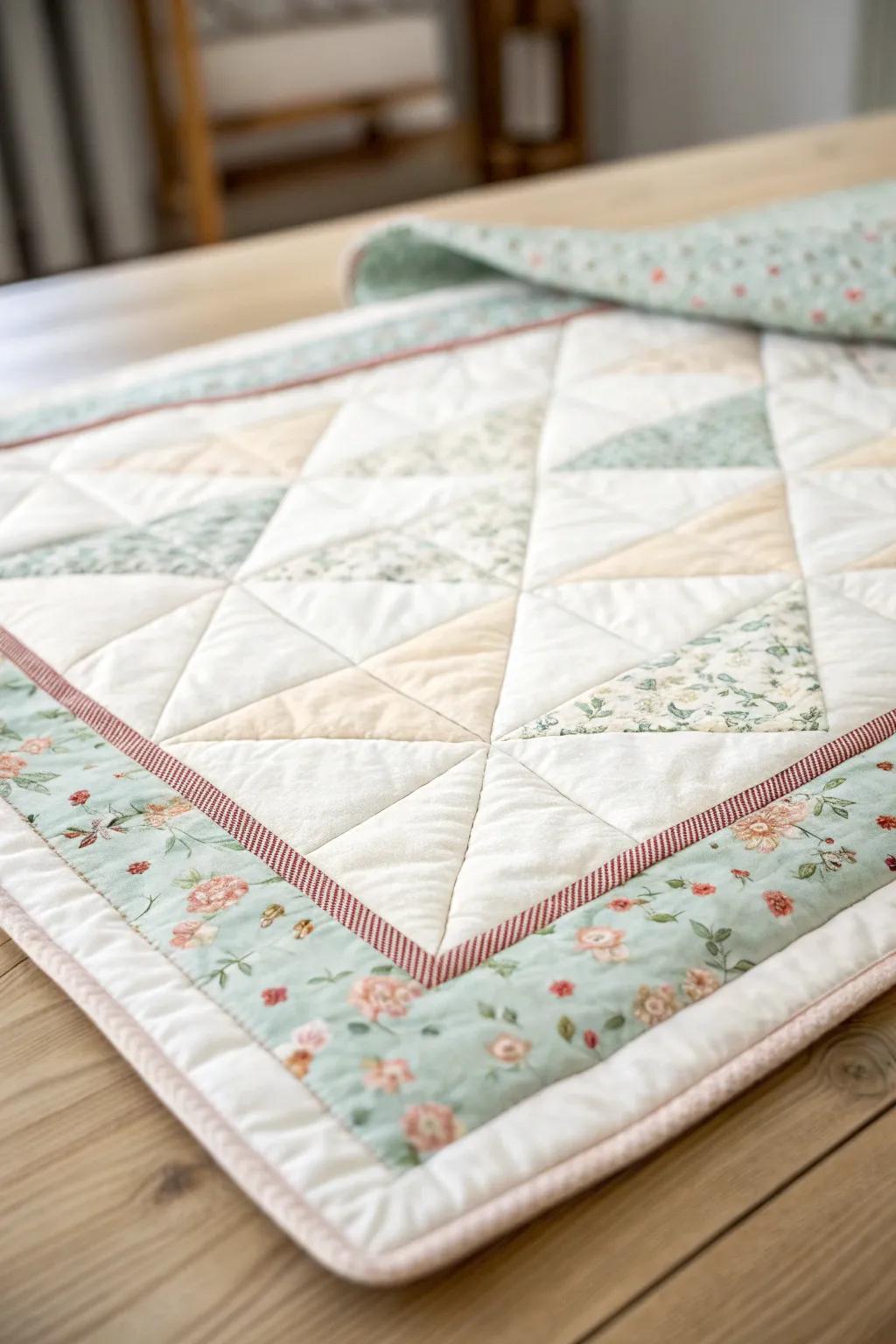Embrace the beauty of simplicity with this minimalist quilt border, where craftsmanship shines through every stitch.