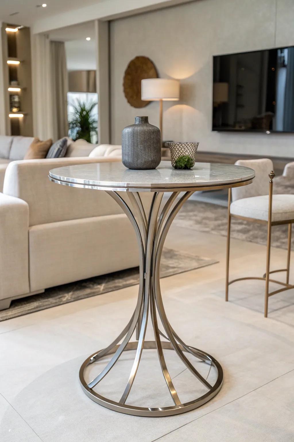 Metal round tables offer sleek sophistication in modern homes.