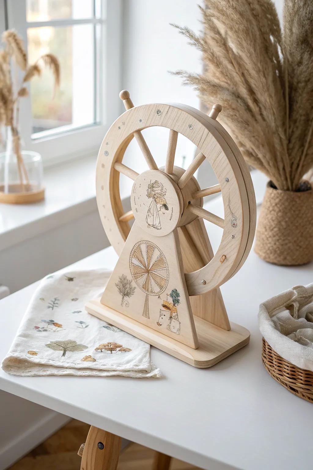 Spin the story of Samson with this charming, handcrafted wheel that blends simplicity and beauty.