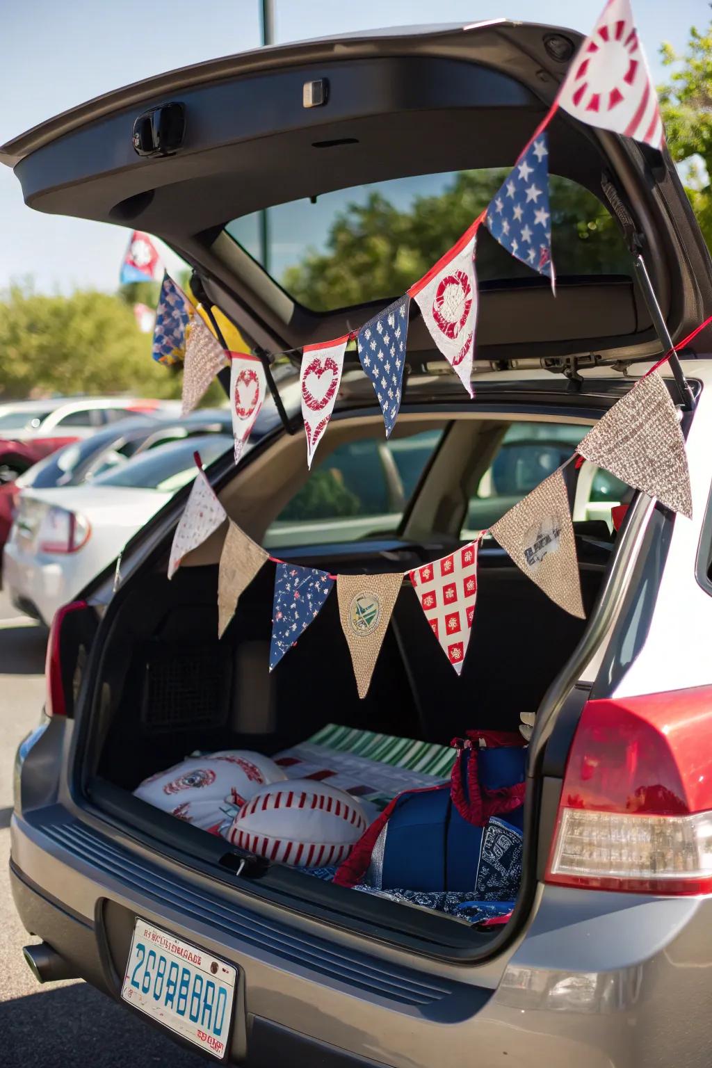 Baseball bunting adds a festive, homemade touch to your trunk.