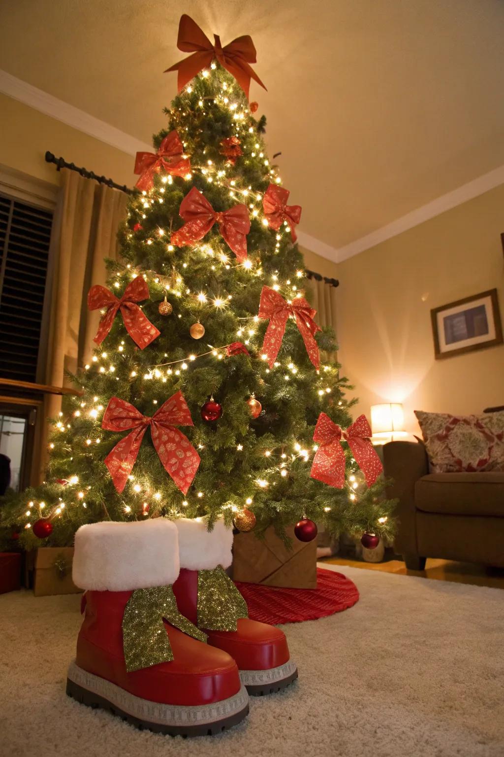 Enhance your gift display with beautifully decorated Santa boots.