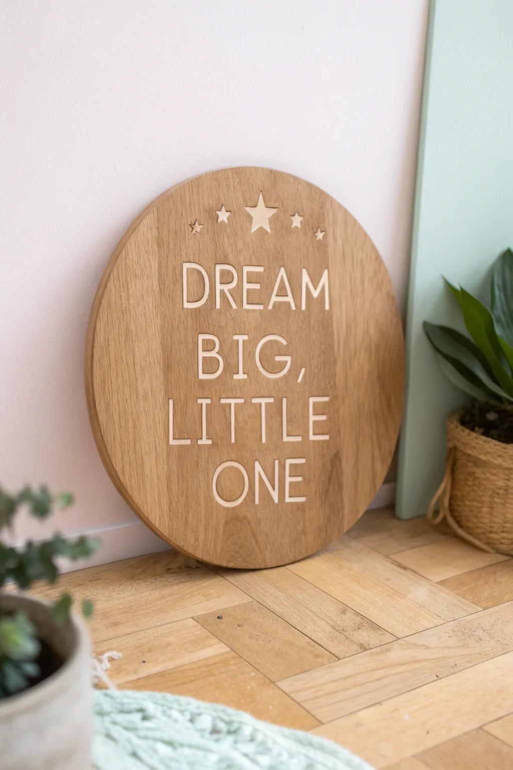 Inspire your little one's imagination with this charming wooden sign, a perfect blend of Scandinavian minimalism and boho warmth.