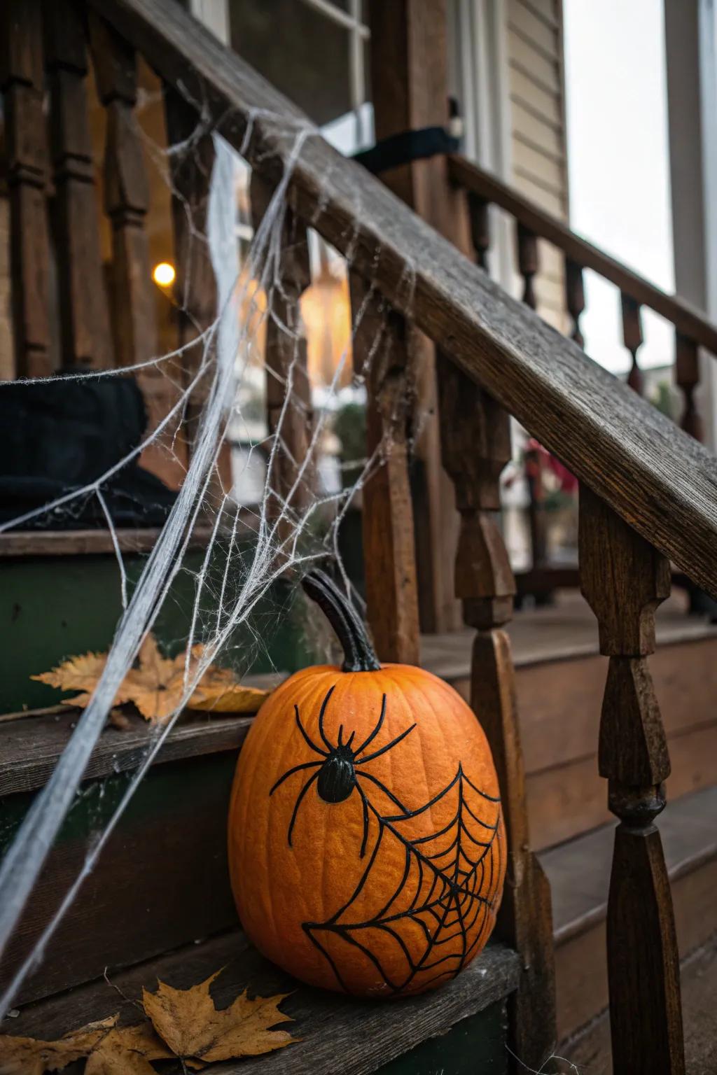 Spider-themed pumpkins weave a web of Halloween magic.