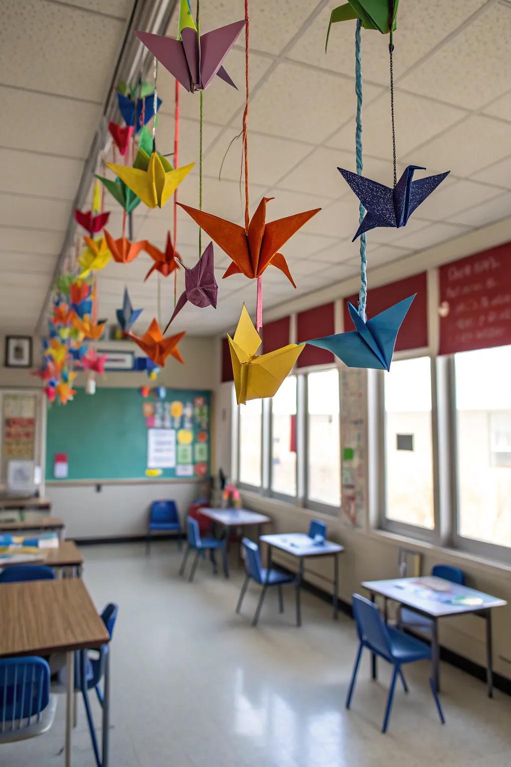 Origami creations add an artistic flair to the classroom.