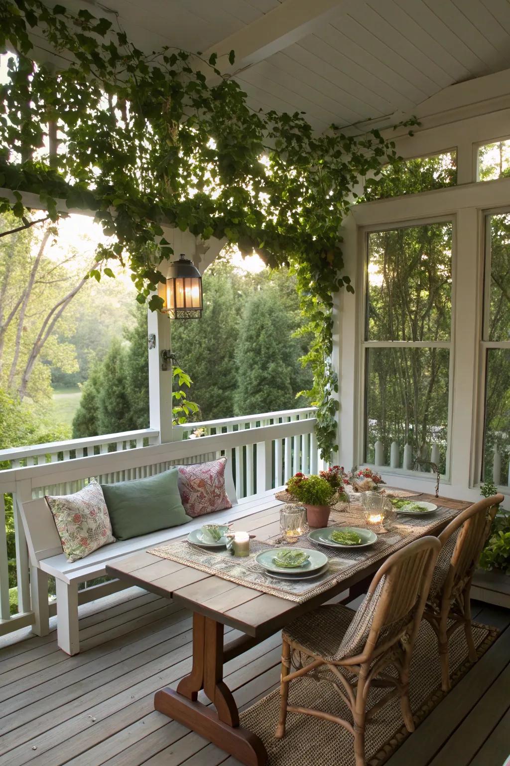 A dining bench offers versatile seating options.