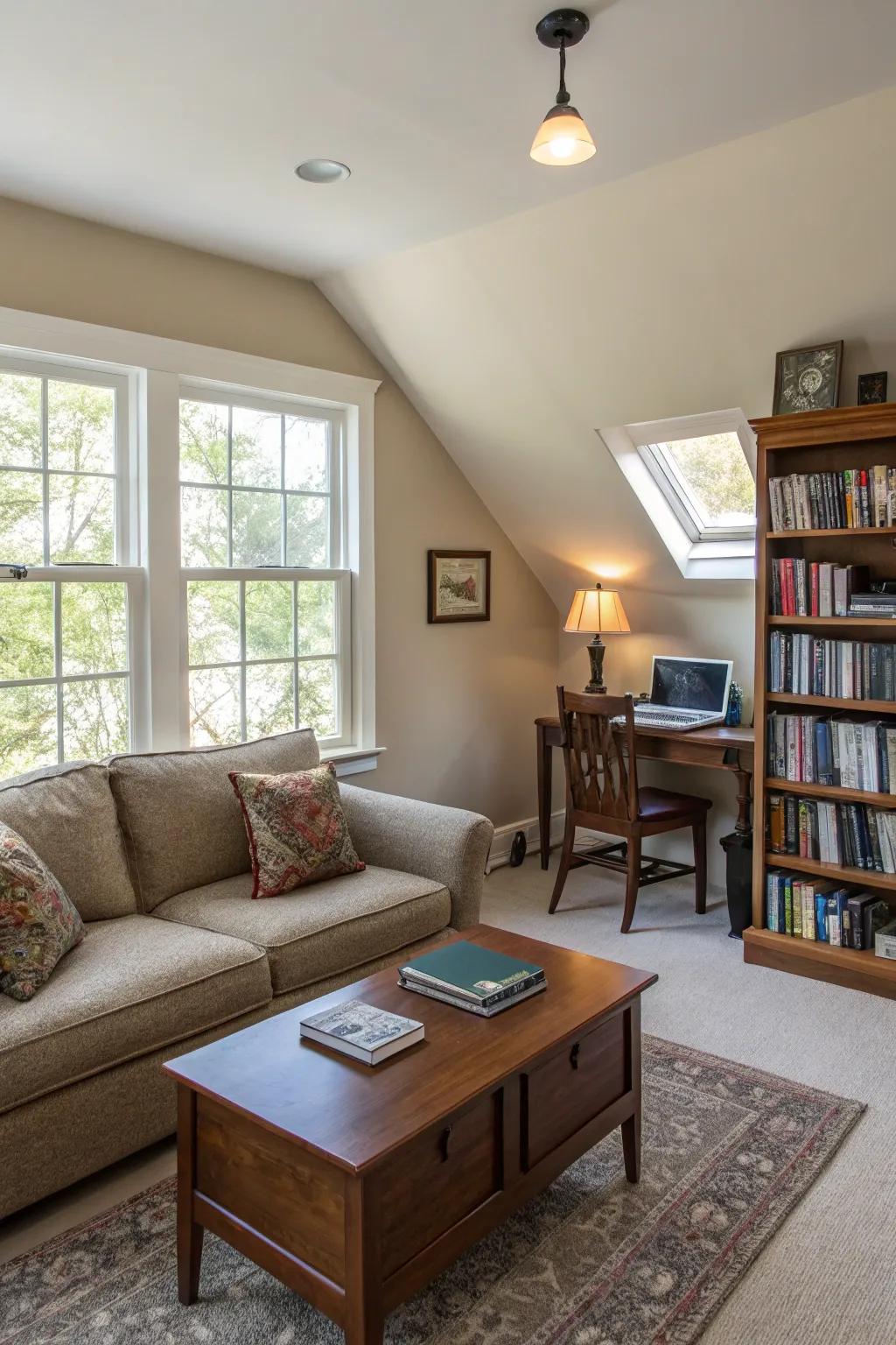 A home office corner blends functionality with style.