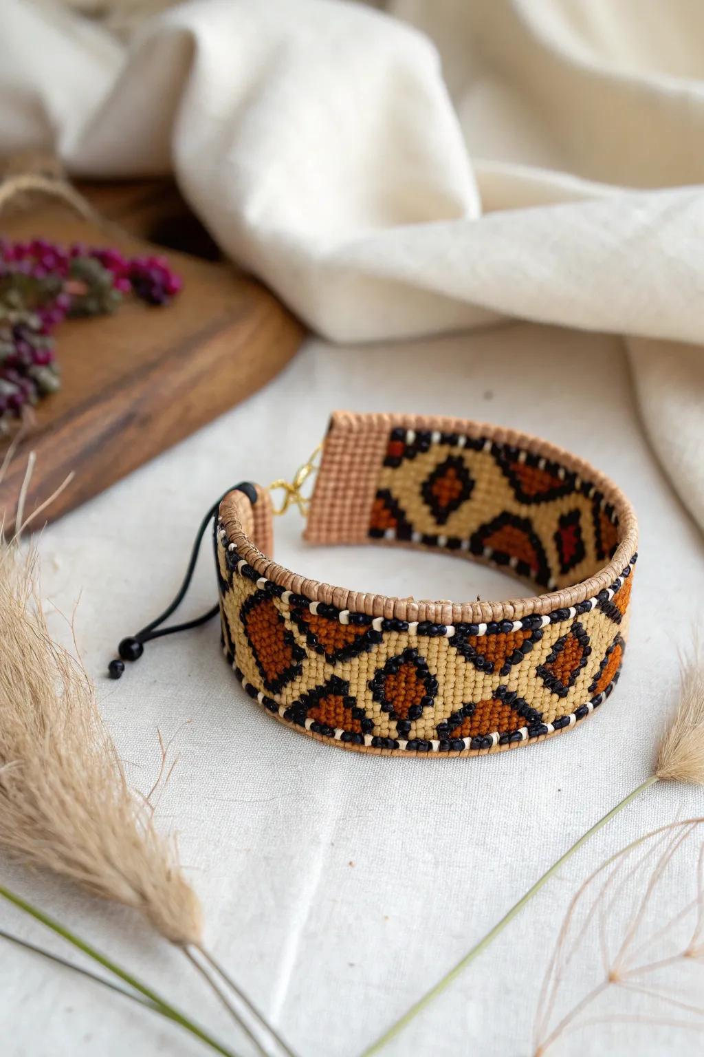 Unleash your inner wild with this exquisite leopard print seed bead bracelet. Perfectly blending simplicity and sophistication for the daring minimalist.