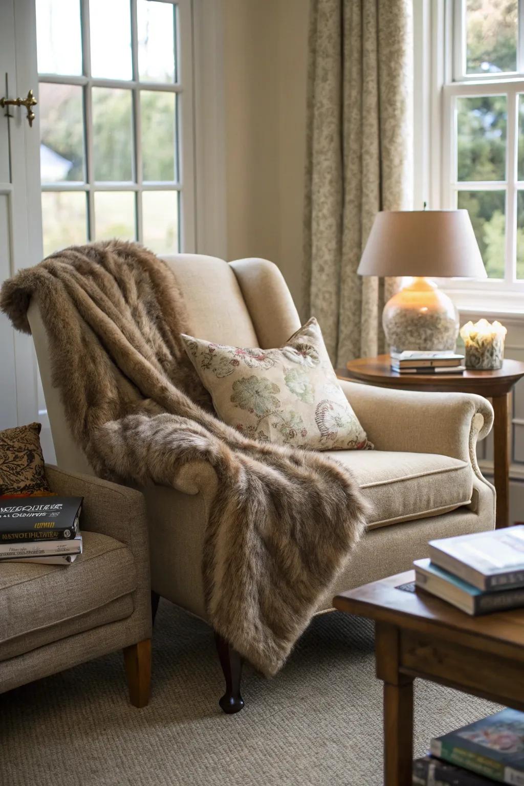 Faux fur throws add warmth and texture to any space.