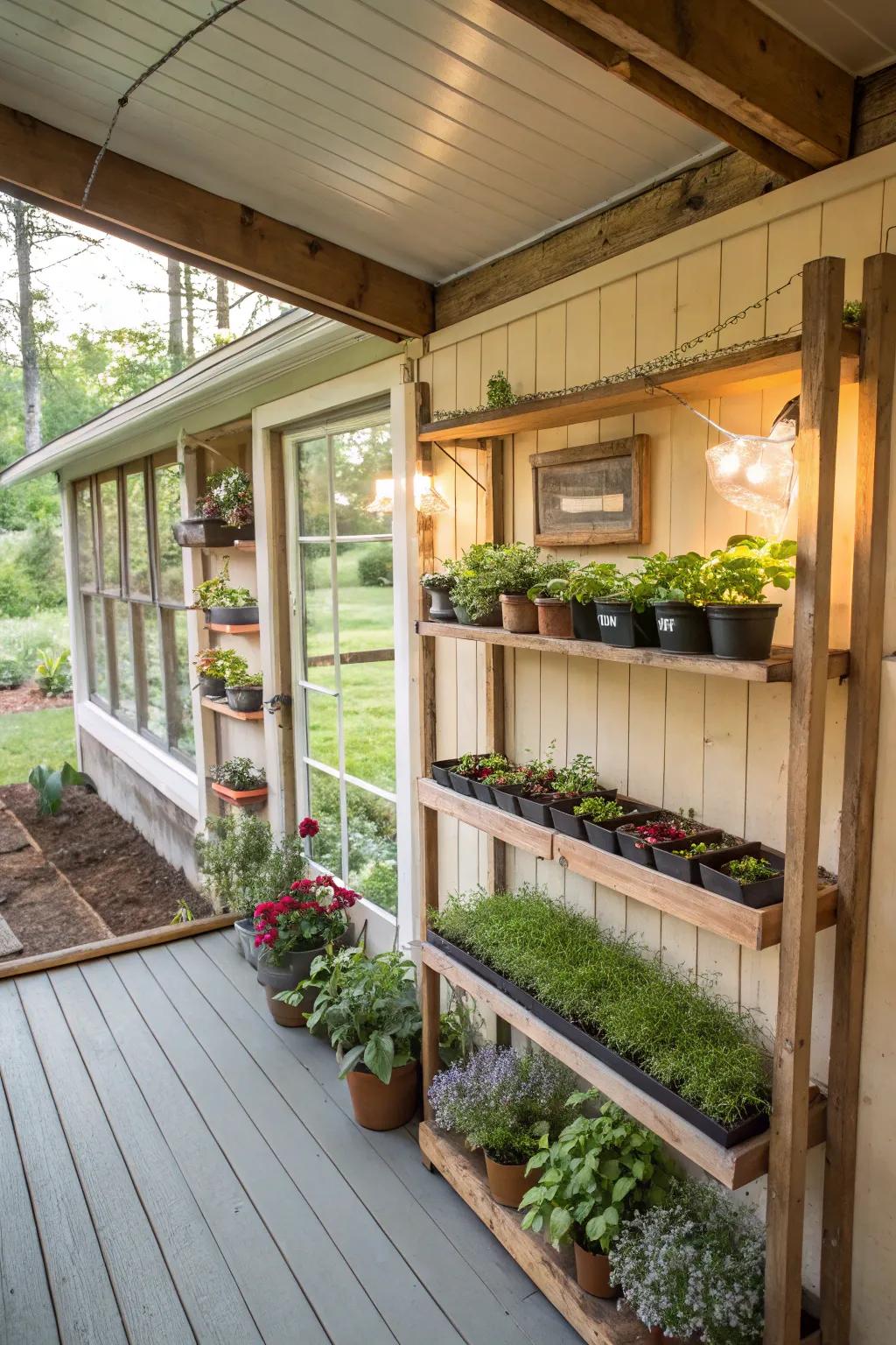 Nurture young plants with a mini greenhouse setup on your porch.