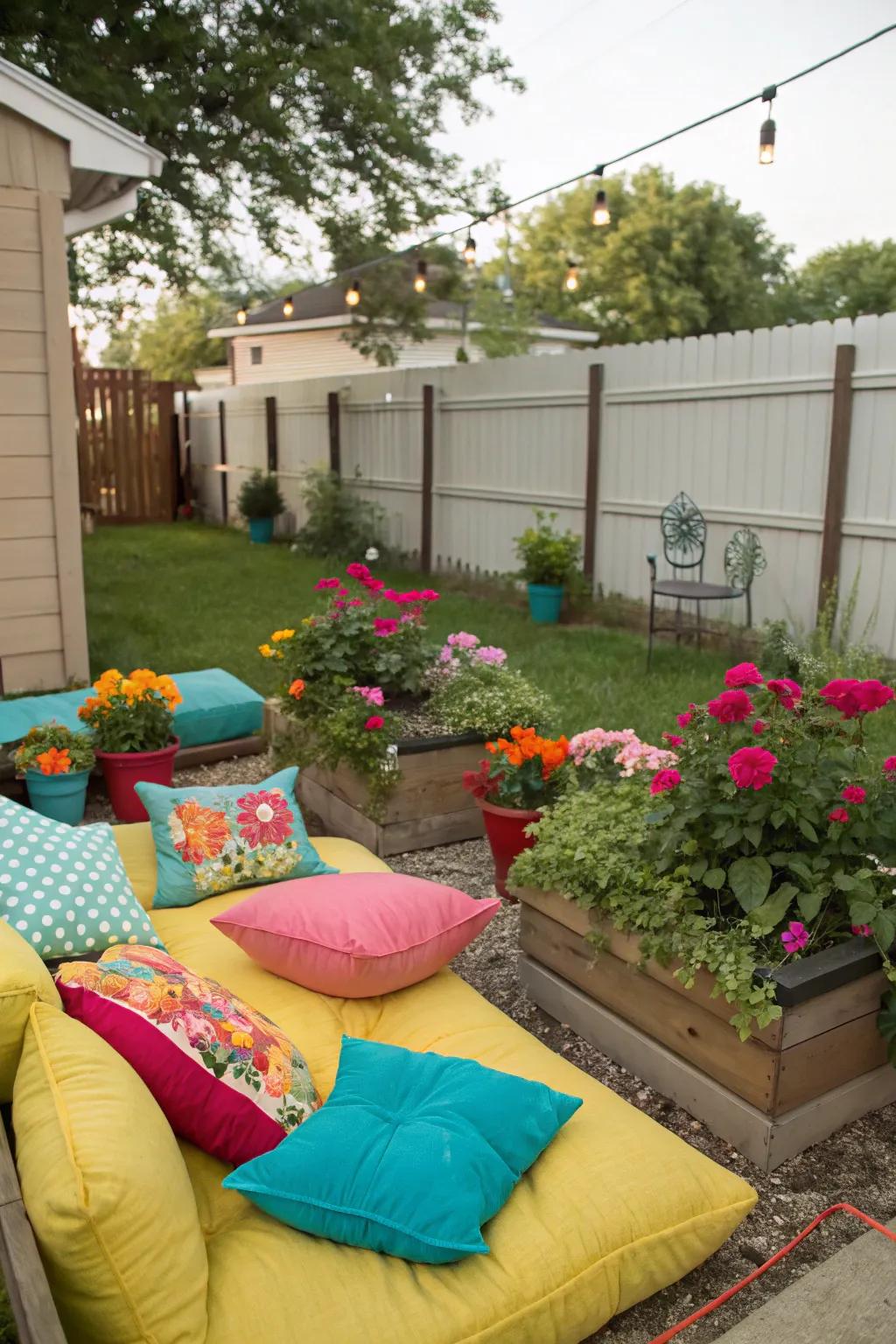 A pop of color adds personality to a small backyard.