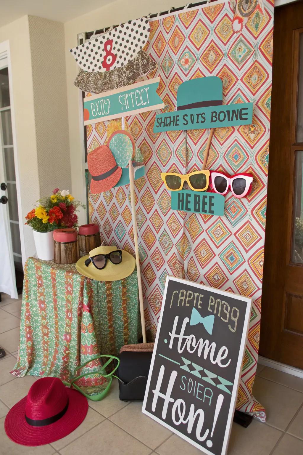 A photo booth adds a playful twist to a birthday party.