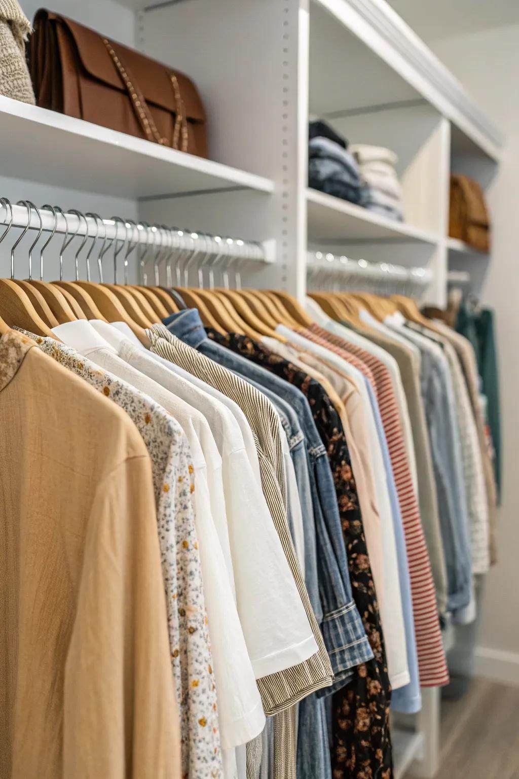 Slim hangers maximize hanging space in small closets.