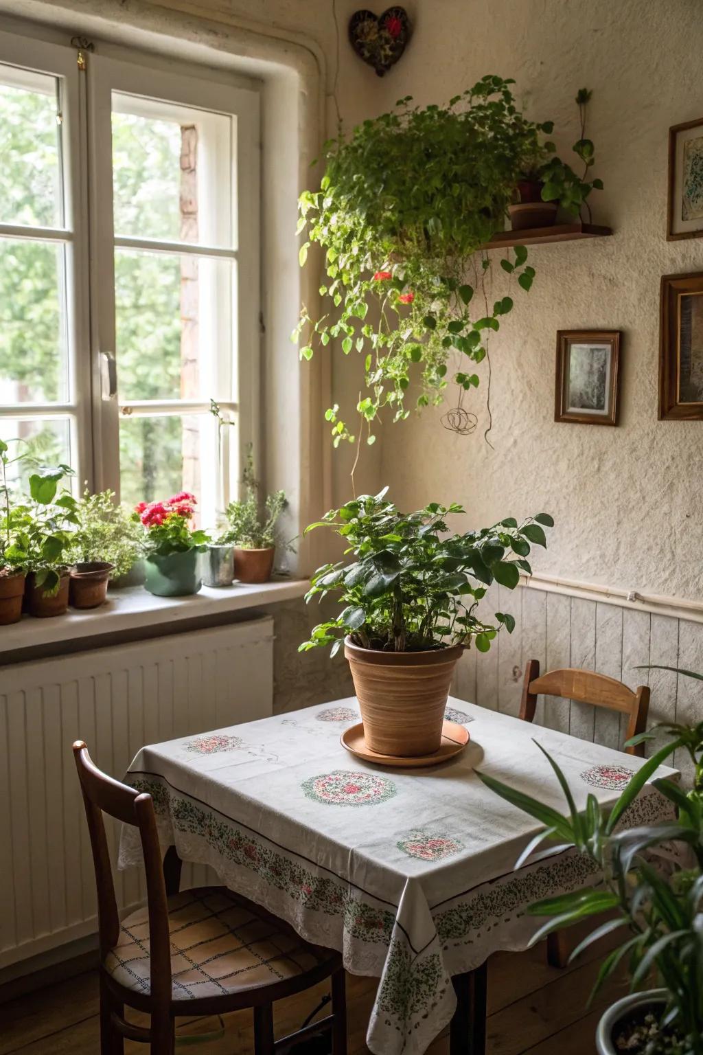 Greenery brings vibrancy and freshness to your dining area.