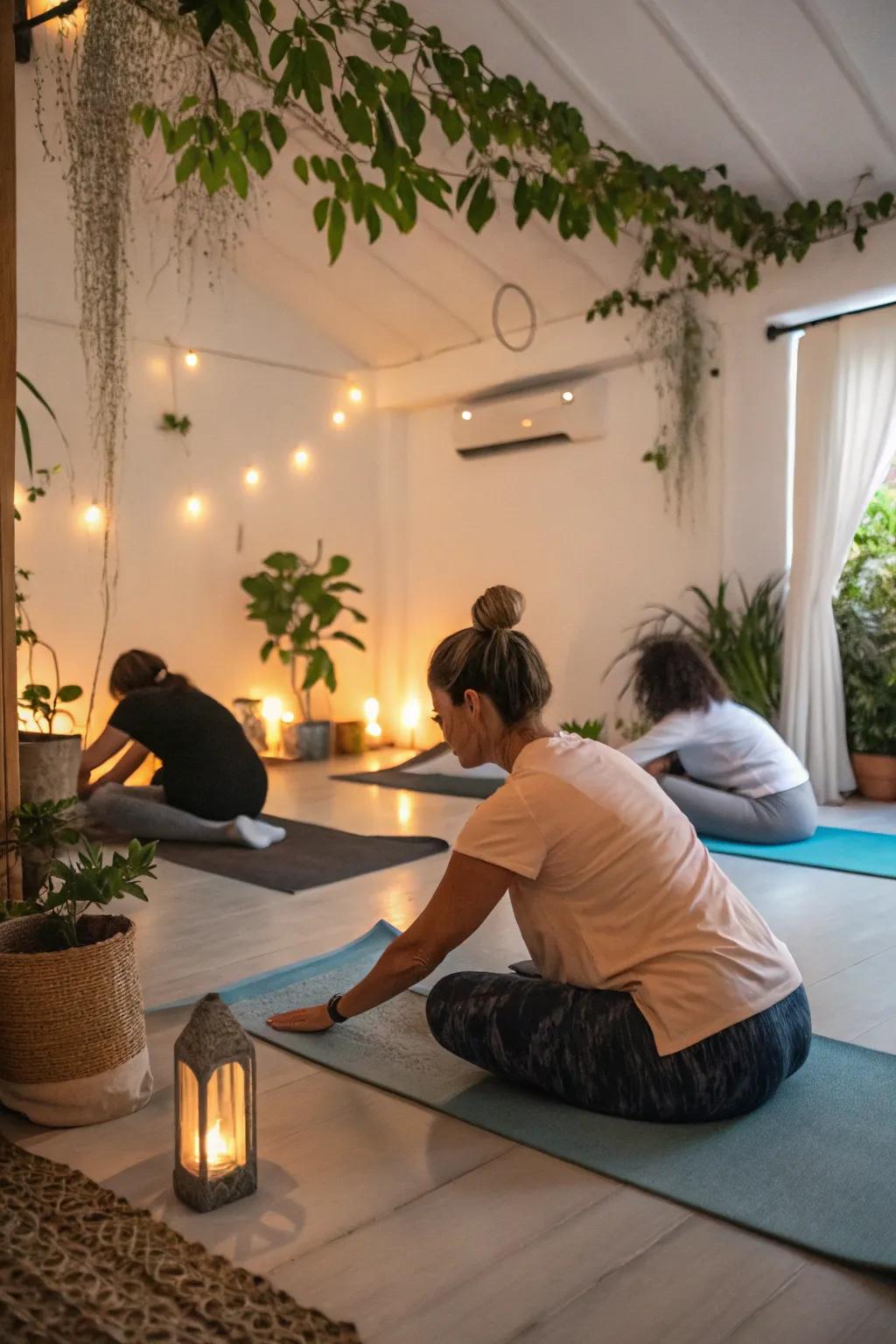 Gentle yoga sessions enhance the relaxation experience.