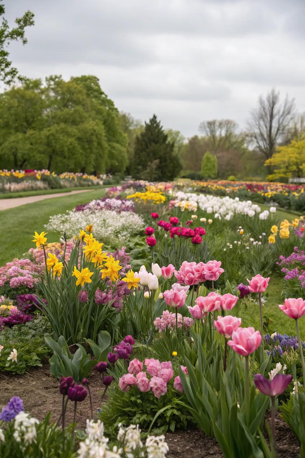 Seasonal blooms ensure continuous color in a vibrant spring garden.