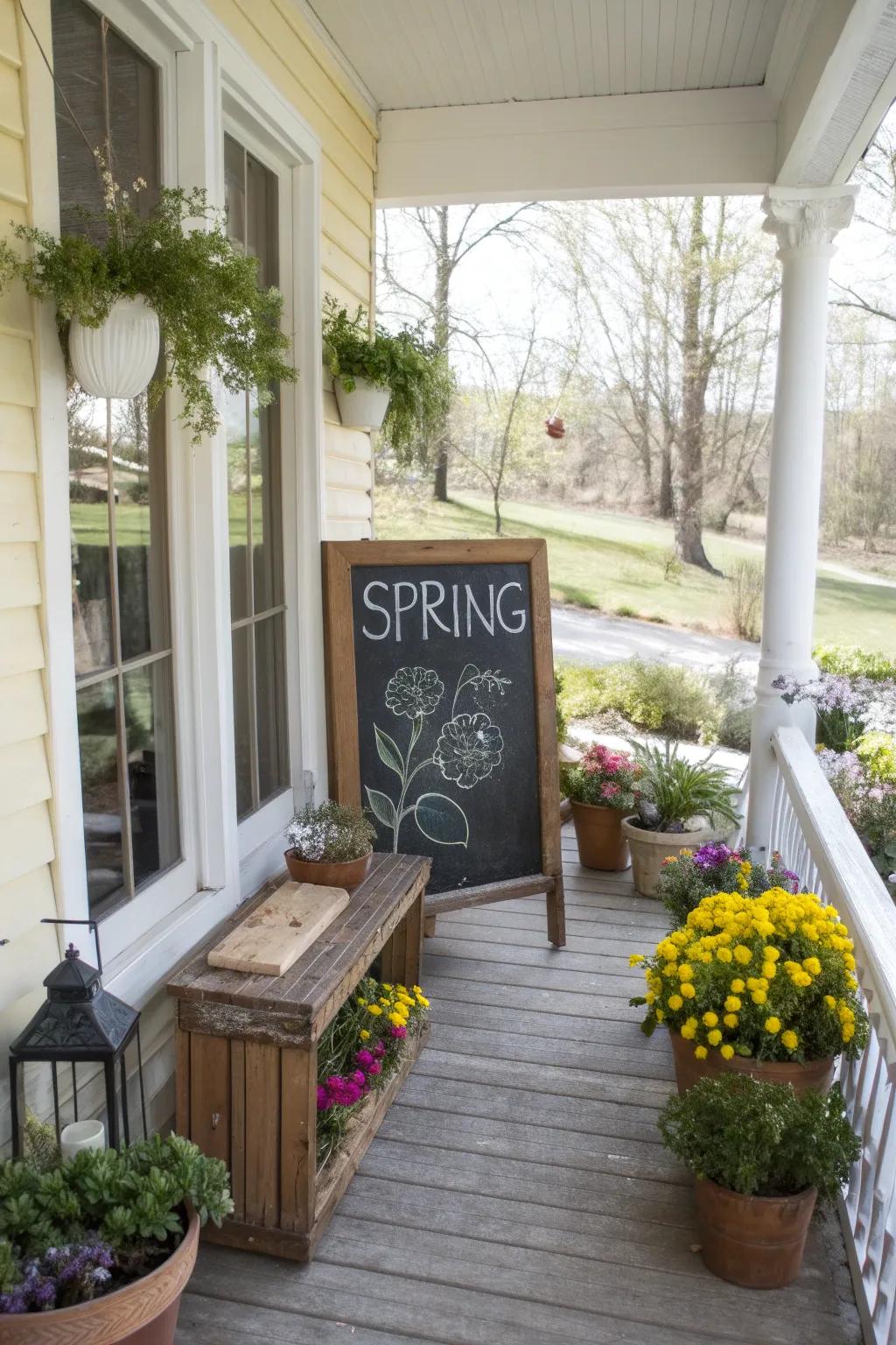 A chalkboard with a cheerful message for spring.