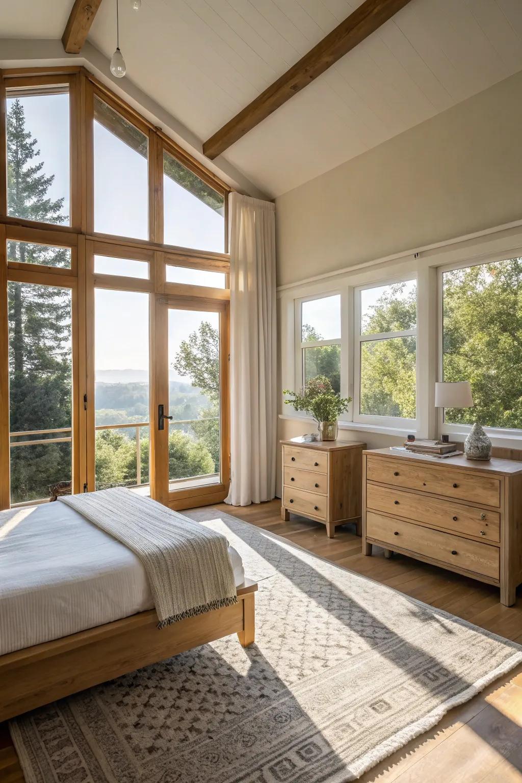 Maximizing natural light brightens and enhances any bedroom.