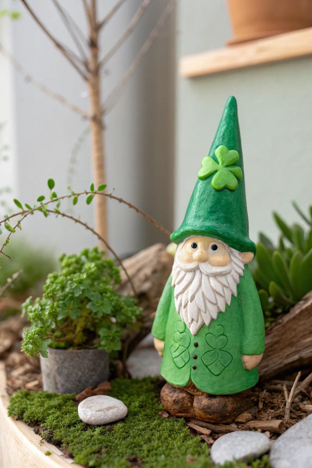 Bring a touch of Irish whimsy to your garden with this charming leprechaun gnome!
