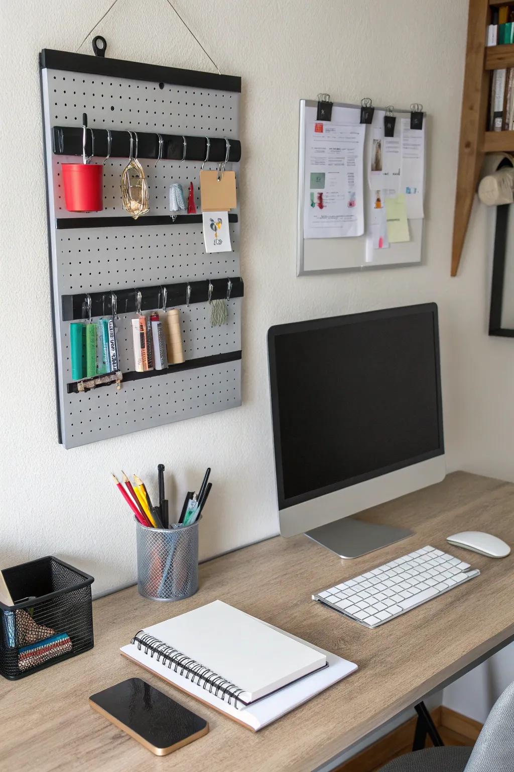 A magnetic strip keeps metal accessories organized and accessible.