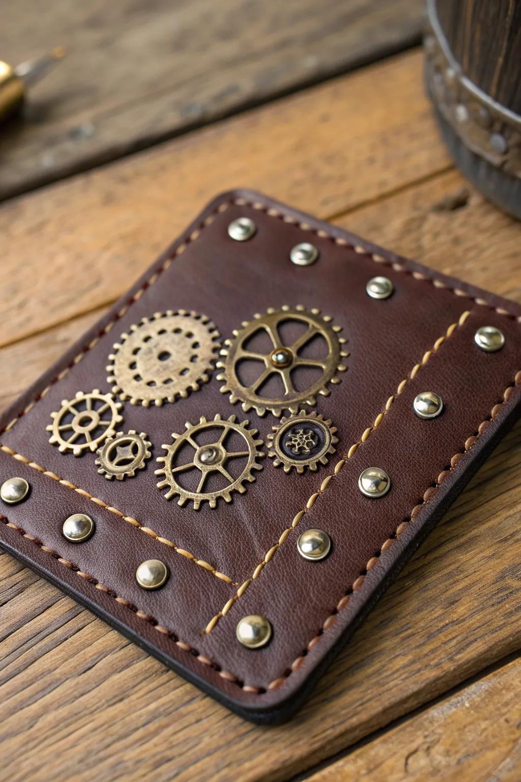 Elevate your table decor with handcrafted steampunk faux leather coasters.