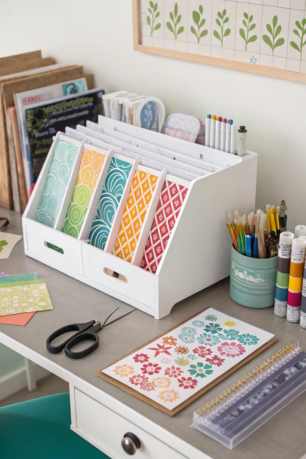 Expandable file racks keep your stencils easily accessible.