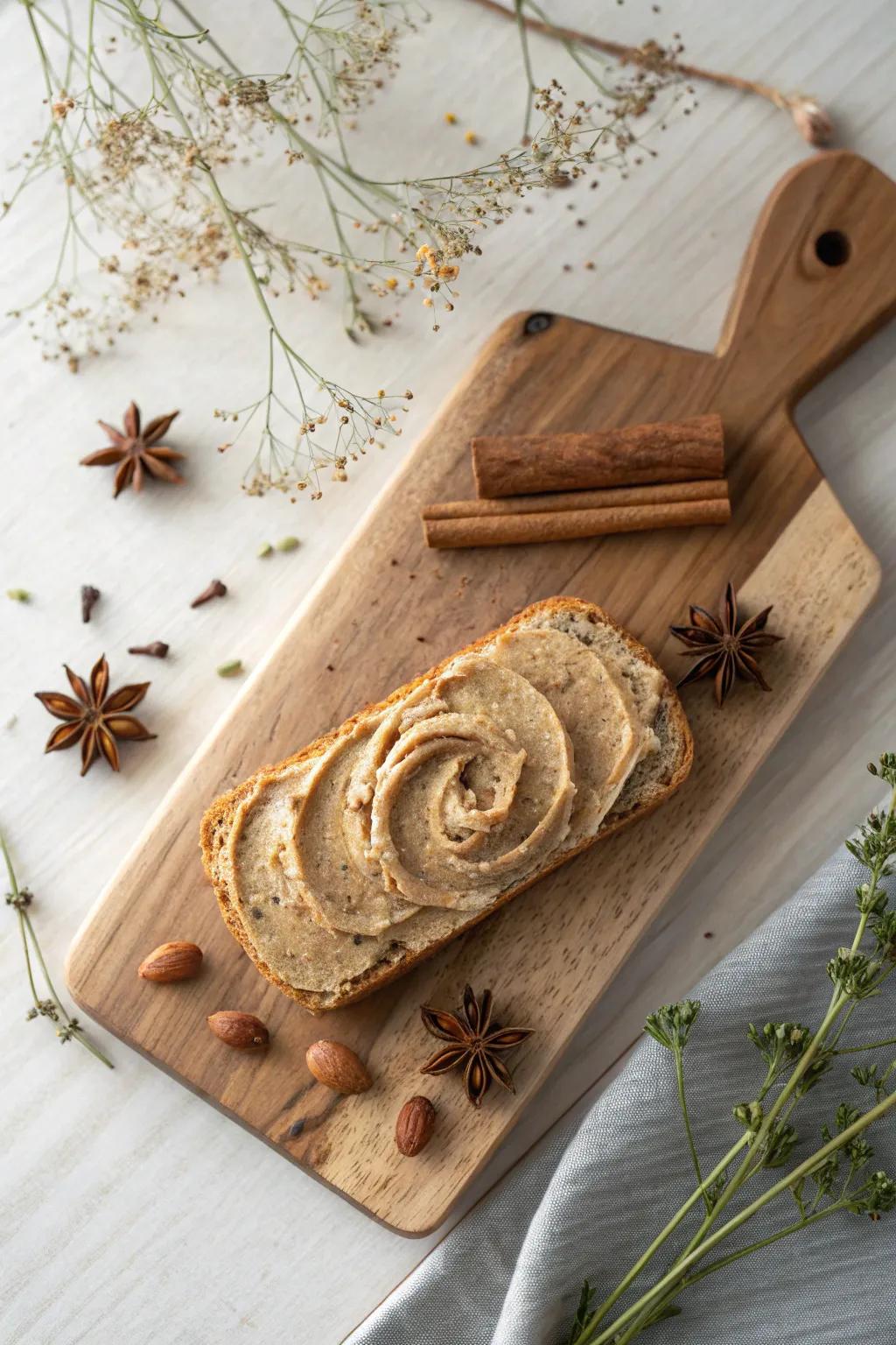 Indulge in the warm, aromatic allure of a Spiced Chai Butter Board, where simplicity meets elegance.