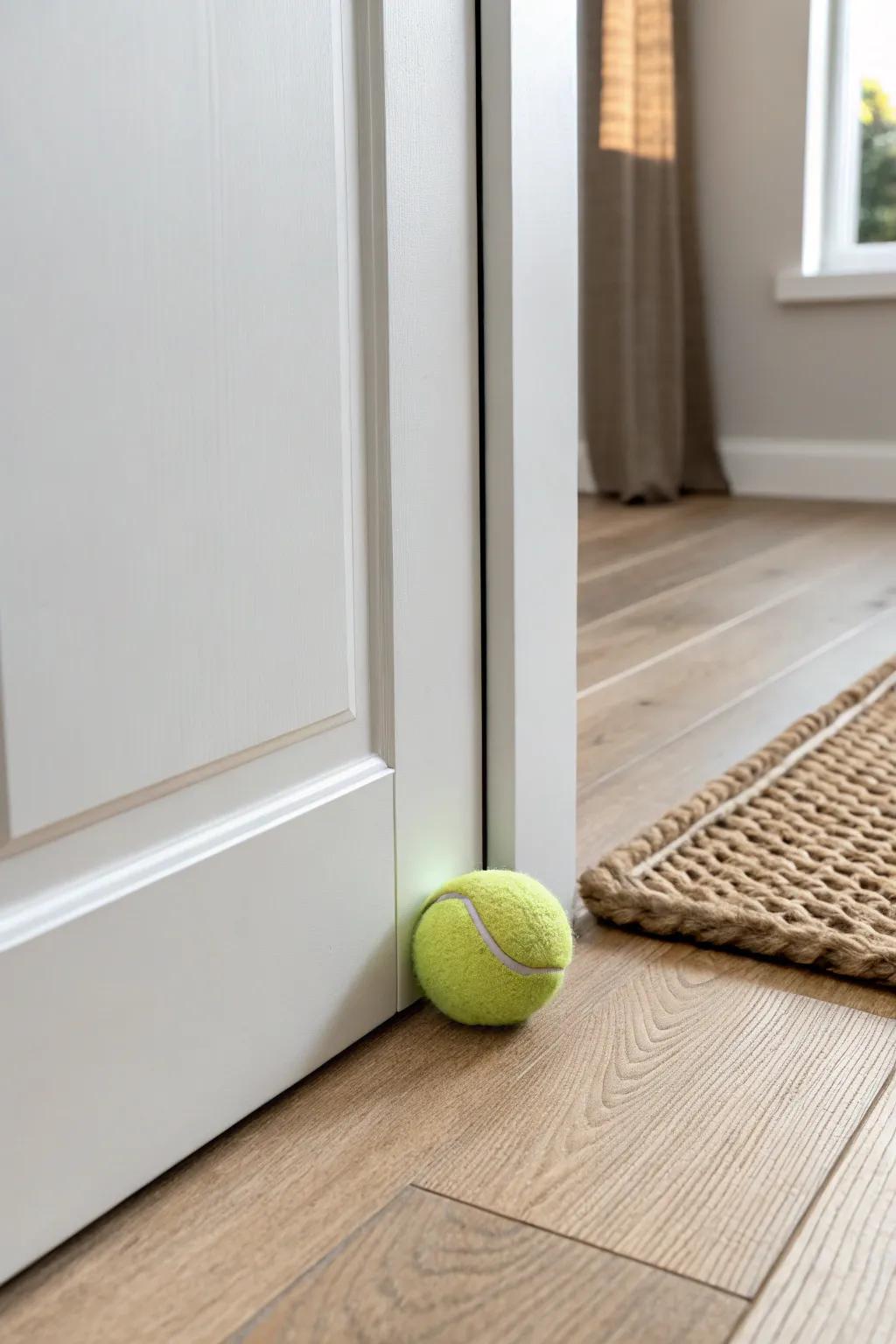 Elevate your home with this simple yet chic tennis ball door stopper idea!