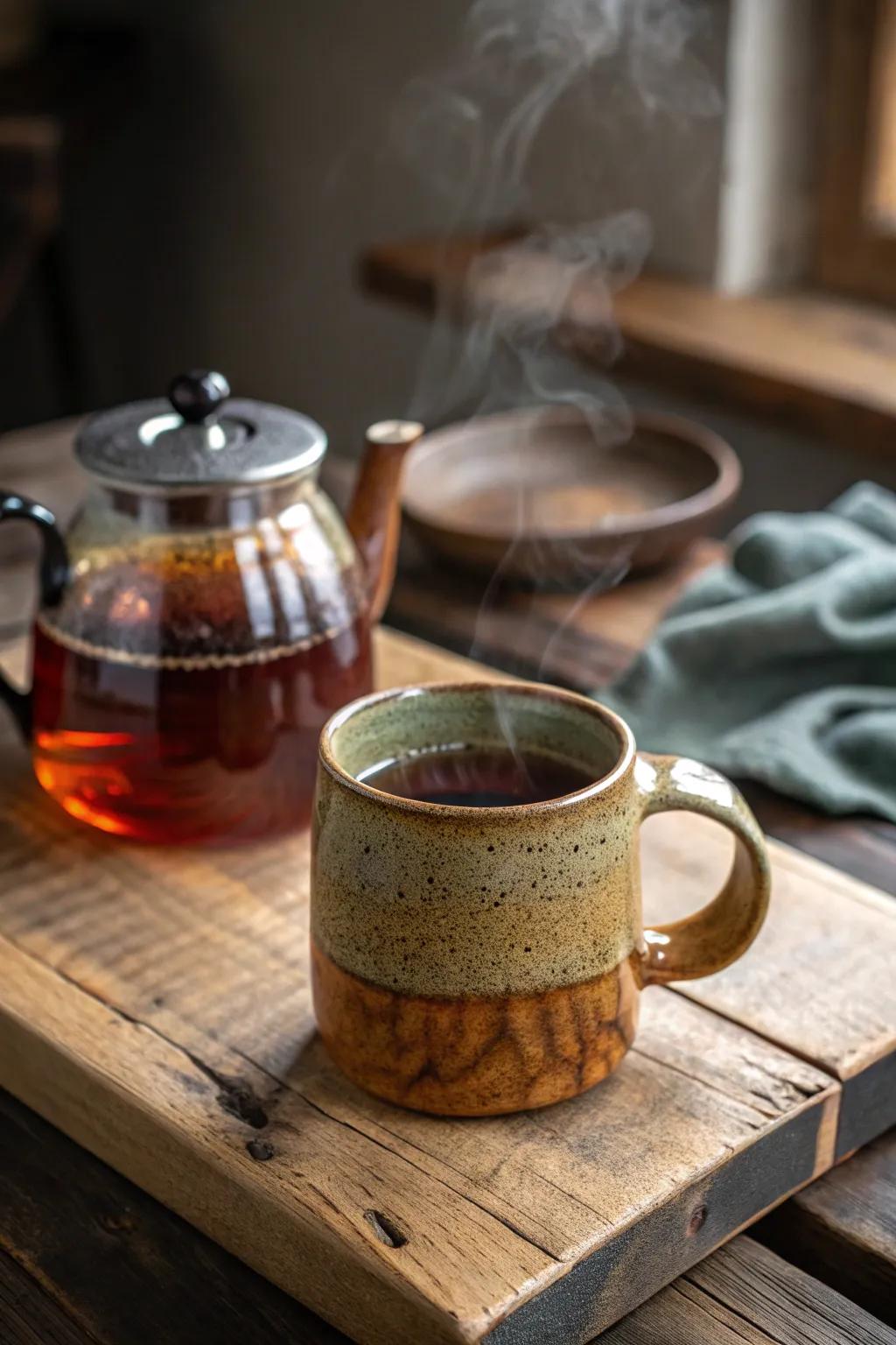 Sip in style with a handmade pottery mug.